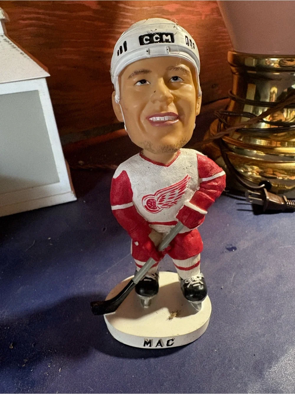 Vintage CCM Red and White Hockey Bobblehead Figurine McCarty 25 7 inch